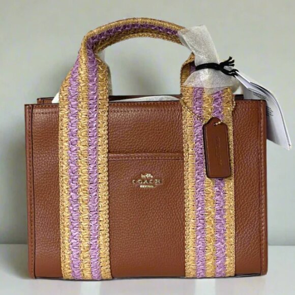 Coach Smith Tote 24 Small Leather Brown Pink CBG91 Crossbody Bag w/ Original PKG - Picture 1 of 13
